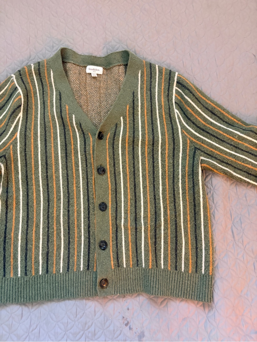Goodfellow & Co Olive Green Multistripe V-Neck Cardigan | Men’s XL